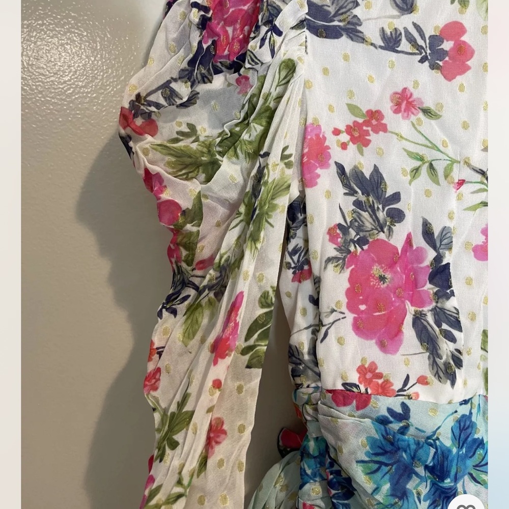 Rococo Sand Xandra Metallic Dots V Neck Ruffles Knot … - Gem